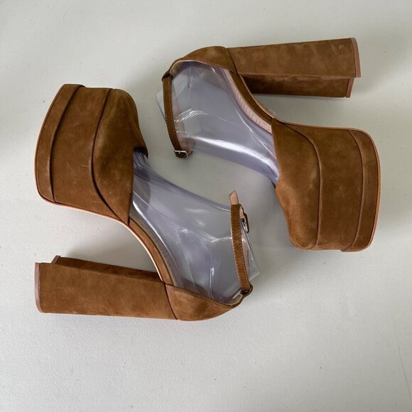 Schutz Luan New Bear Brown Nubuck Leather Platform Pump Shoes Womens size 10 B - Picture 5 of 9